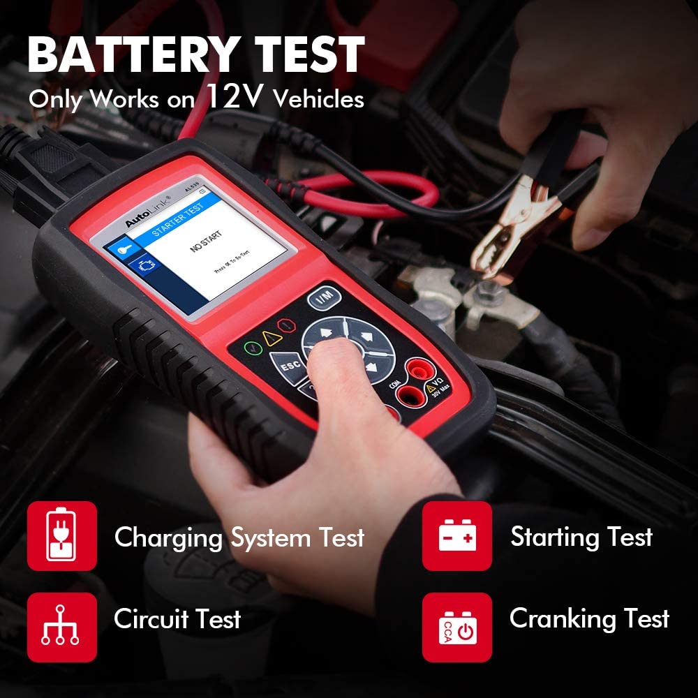 Autel AL539B OBD2 Scanner, 3-in-1 Code Reader Battery Tester Avometer for  12 Volts Batteries, Full OBDII Diagnosis and Circuit Starting & Charging
