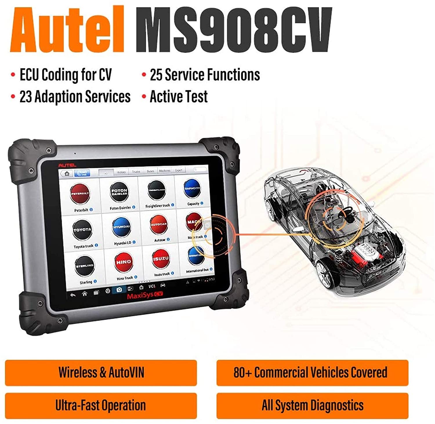 Autel MaxiSYS MS909CV Diagnostic Platform for HD and Commercial Vehicles